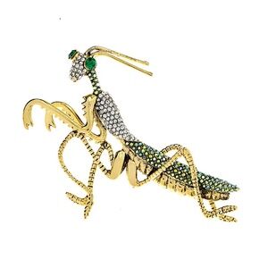 Oversized Praying Mantis Rhinestone Brooch, Bug Brooch